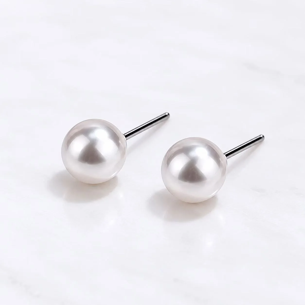 6mm White Faux Pearl Stud Earrings