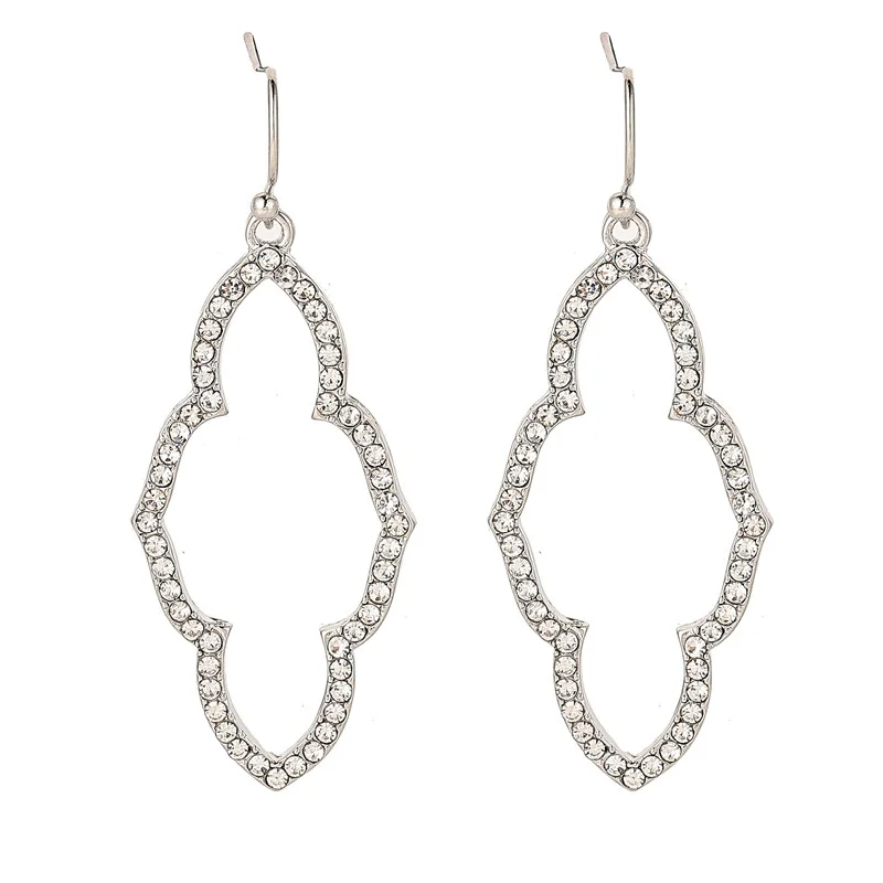 Silver-Tone Geometric Rhinestone Dangle Earrings
