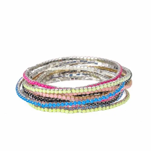Rhodium Plated 2mm Opal Rhinestone Stretch Bracelet 10pcs Set Wholesale