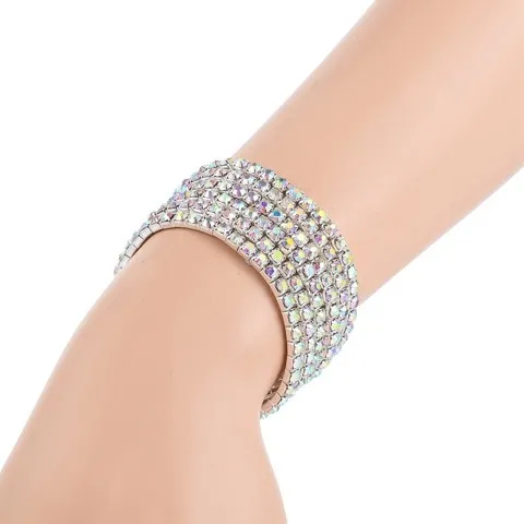 3.5mm Color Mixed Rhinestone Stretch Bracelets 6pcs Set Wholesale