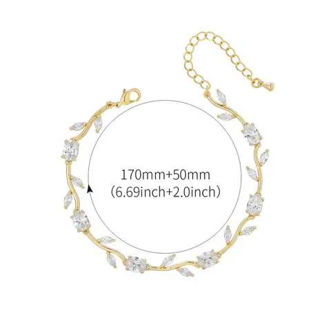 14K Gold Plating Leaf Shape Crystal Cubic Zirconia Chain Bracelet Wholesale — photo 2
