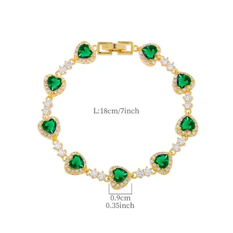 IG Heart Shape Green Cubic Zirconia Tennis Bracelet Rhinestone Wholesale — photo 2