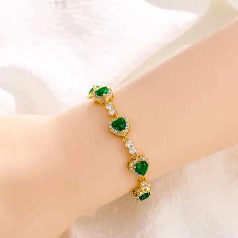 IG Heart Shape Green Cubic Zirconia Tennis Bracelet Rhinestone Wholesale — photo 3