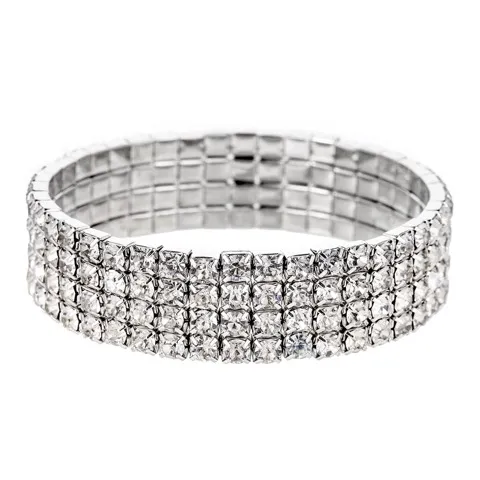 Four-Row Crystal Rhinestone Stretch Bracelet — 3820000026E-platinum