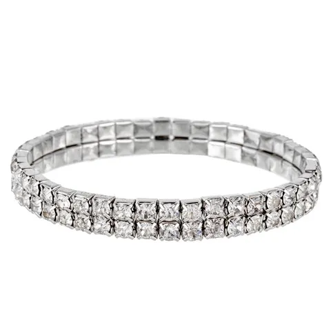 Bracelet Peridot Opal Crystal Rhinestone Silver Plated, 2 Row