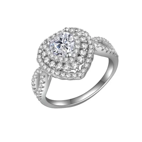 Heart-Shape Cubic Zirconia Wedding-Style Ring — White-Tone Finish