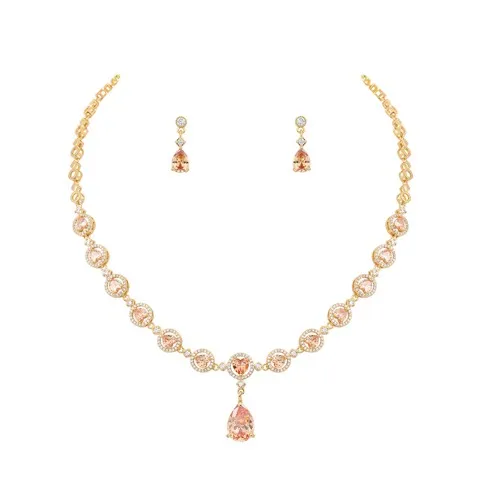 Cubic Zirconia Necklace and Earring Set for Wedding-Custom Stone Color