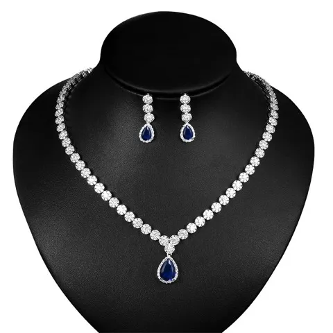 Necklace and Earrings Set Sapphire Crystal Drop Cubic Zirconia-Customized