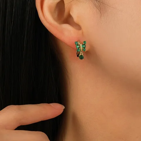 Emerald-Color Butterfly Cubic Zirconia Hoop Earrings