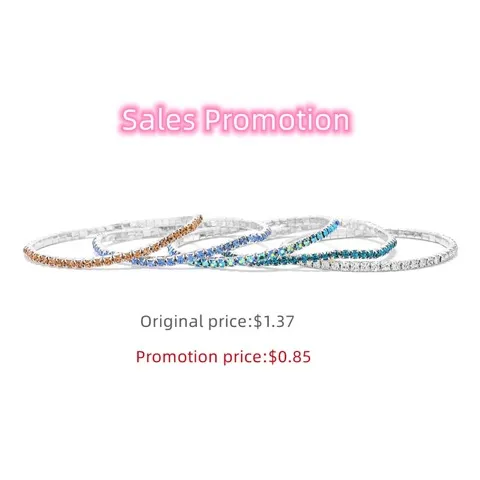 Silver Plated 3mm Color Mixed Rhinestone Stretch Bracelet 5pcs Set Wholesale