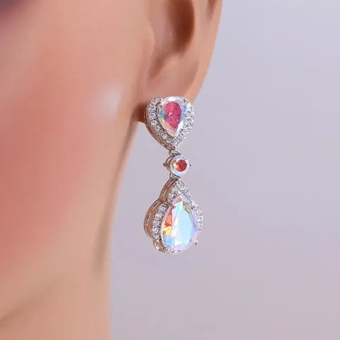 Heart design Water drop zircon earrings shiny drop earrings,Custom plating color — photo 3
