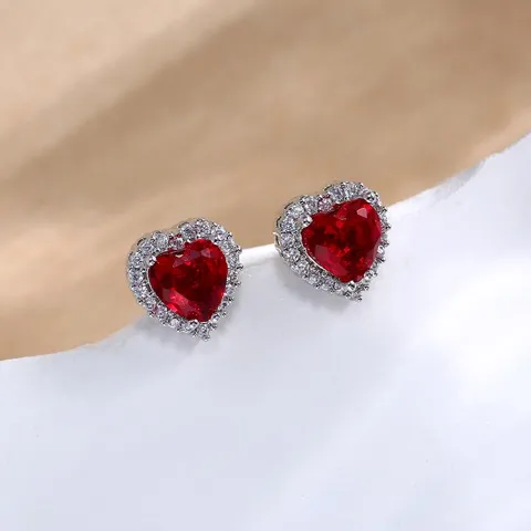 Tiny heart shape cubic zirconia stud earrings, Custom stone colors — photo 6
