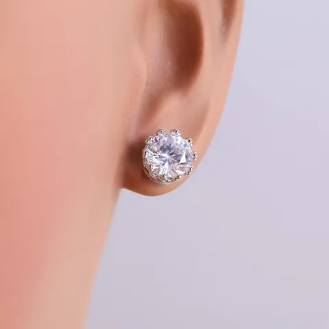 Crown Zircon Stud Earrings – Simple Elegance, Custom stone size — photo 5