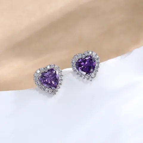 Tiny heart shape cubic zirconia stud earrings, Custom stone colors — photo 3