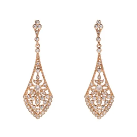 Retro Hollow-Design Dangle Earrings with Zirconia Stones — Custom Plating Color — photo 5