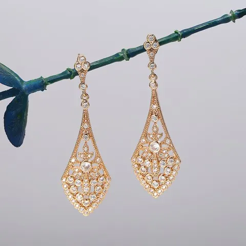 Retro Hollow-Design Dangle Earrings with Zirconia Stones — Custom Plating Color — photo 4