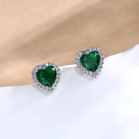 Tiny heart shape cubic zirconia stud earrings, Custom stone colors — photo 5