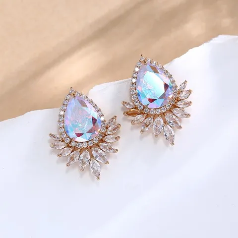 trendy waterdrop-shaped cubic zirconia earrings , Custom stone colors/plating color — photo 4