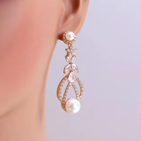 Retro Pearl Zircon Drop Earrings — Custom Plating Color — photo 5