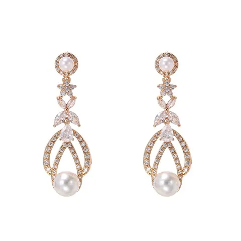 Retro Pearl Zircon Drop Earrings — Custom Plating Color — photo 3