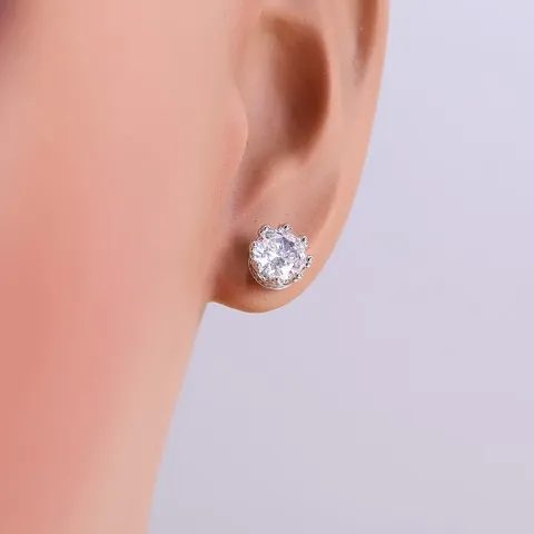 Crown Zircon Stud Earrings – Simple Elegance, Custom stone size — photo 4