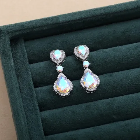 Heart design Water drop zircon earrings shiny drop earrings,Custom plating color — photo 5