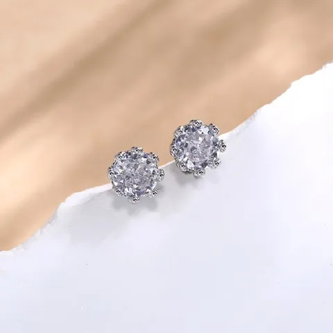 Crown Zircon Stud Earrings – Simple Elegance, Custom stone size — photo 2