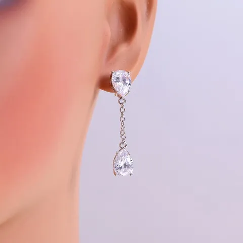 Simple Design Water Drop Shape Shiny Zircon Drop Earrings — Custom Plating Color — photo 3