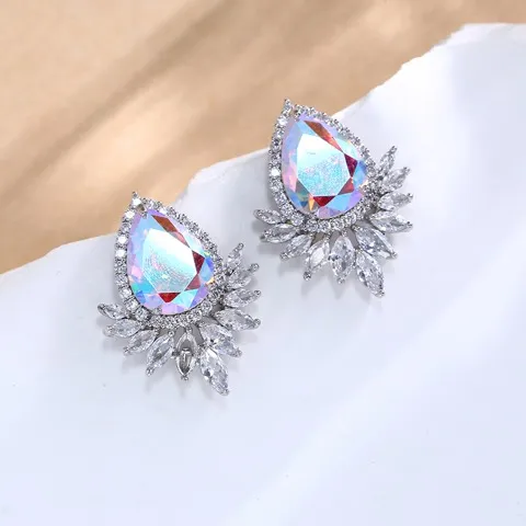 trendy waterdrop-shaped cubic zirconia earrings , Custom stone colors/plating color — photo 2