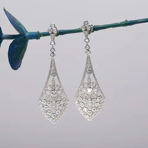 Retro Hollow-Design Dangle Earrings with Zirconia Stones — Custom Plating Color — photo 2