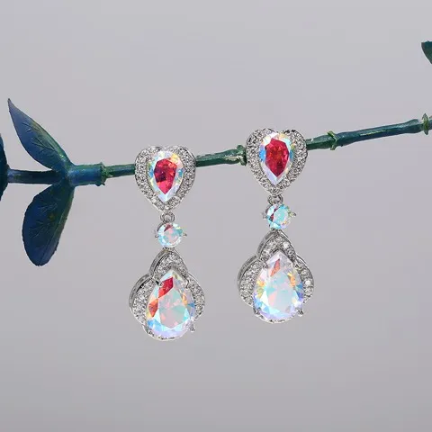 Heart design Water drop zircon earrings shiny drop earrings,Custom plating color — photo 2