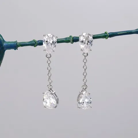 Simple Design Water Drop Shape Shiny Zircon Drop Earrings — Custom Plating Color — photo 5