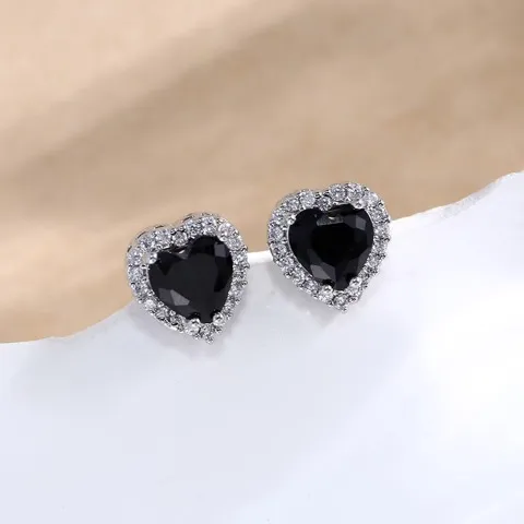 Tiny heart shape cubic zirconia stud earrings, Custom stone colors — photo 4