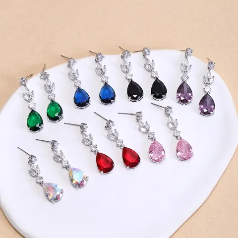 water drop cubic zirconia drop earrings, Custom stone colors