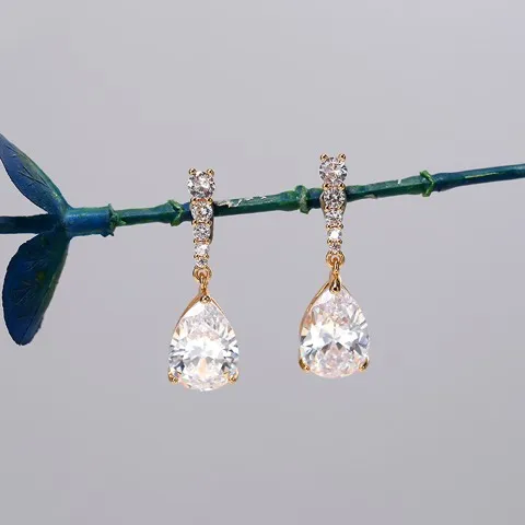 Simple design water drop zircon earrings delicate drop earrings,Custom plating color