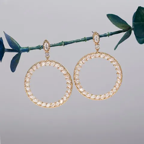 Classic Round Earrings, Zircon Design — Custom Plating Color