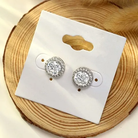 Round Zircon Stud Earrings – Simple Elegance, Custom stone size — photo 2