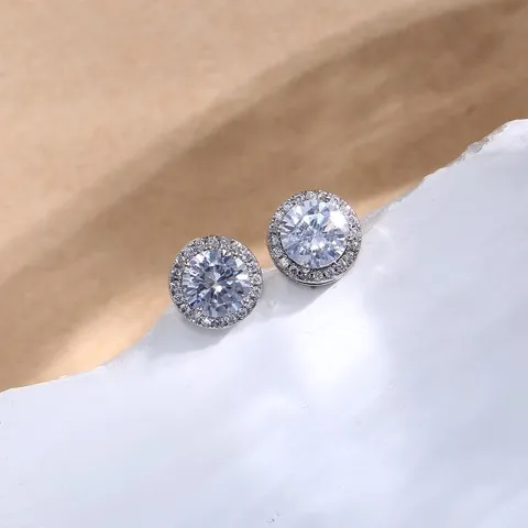 Round Zircon Stud Earrings – Simple Elegance, Custom stone size — photo 3