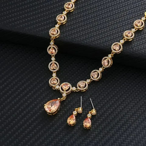 Cubic Zirconia Necklace and Earring Set for Wedding-Custom Stone Color — photo 5