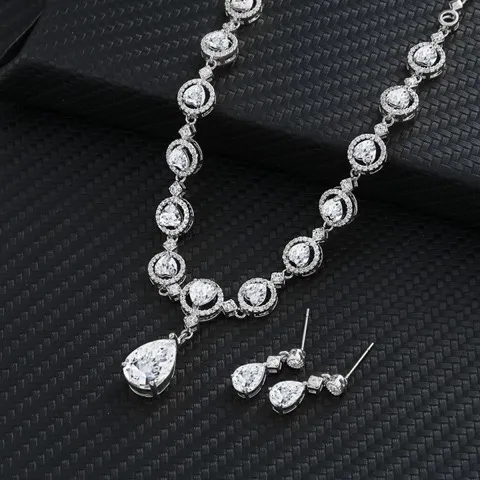 Cubic Zirconia Necklace and Earring Set for Wedding-Custom Stone Color — photo 3