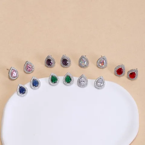 Wholesale Water drop shape cubic zirconia stud earrings, Custom stone colors