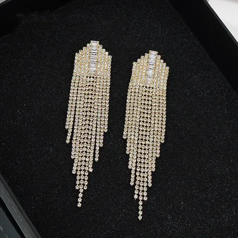 Glamorous Rhinestone Women's Tassel Earrings — Exaggerated Design, Custom Plating Color — photo 6