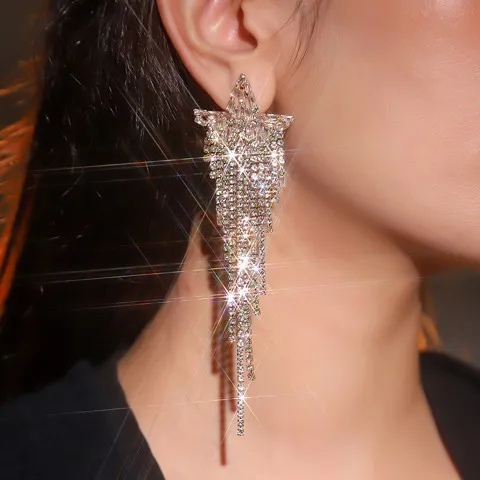 Star Rhinestone Women's Tassel Earrings — Exaggerated Design, Custom Plating Color — photo 3