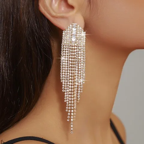 Glamorous Rhinestone Women's Tassel Earrings — Exaggerated Design, Custom Plating Color — photo 5