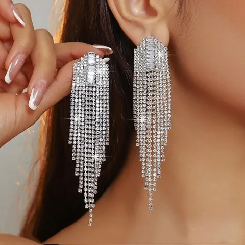 Glamorous Rhinestone Women's Tassel Earrings — Exaggerated Design, Custom Plating Color — photo 3