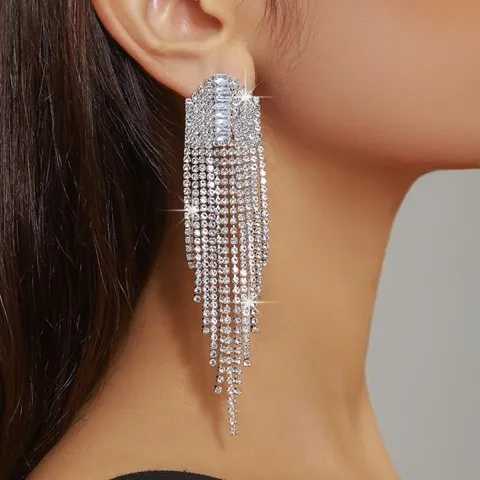 Glamorous Rhinestone Women's Tassel Earrings — Exaggerated Design, Custom Plating Color — photo 4