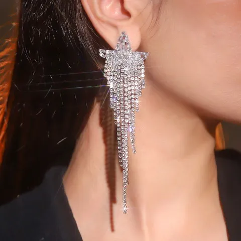 Star Rhinestone Women's Tassel Earrings — Exaggerated Design, Custom Plating Color — photo 5