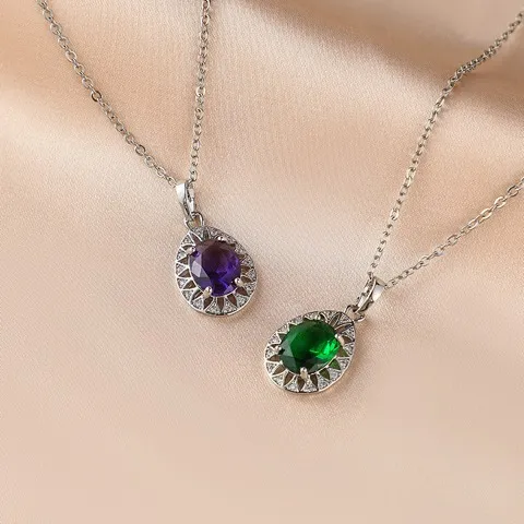 Oval shape Cubic Zirconia Pendant Necklace Wholesale, Custom stone colors — photo 2