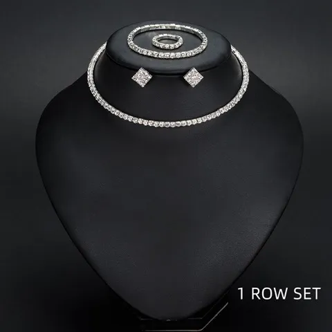 Bride rhinestone stretch jewelry necklace earring ring bracelet set wholesale-Custom stone colors
