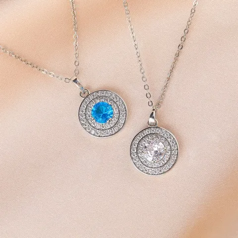 Cubic Zirconia Round Pendant Necklace jewelry Wholesale, Custom stone colors